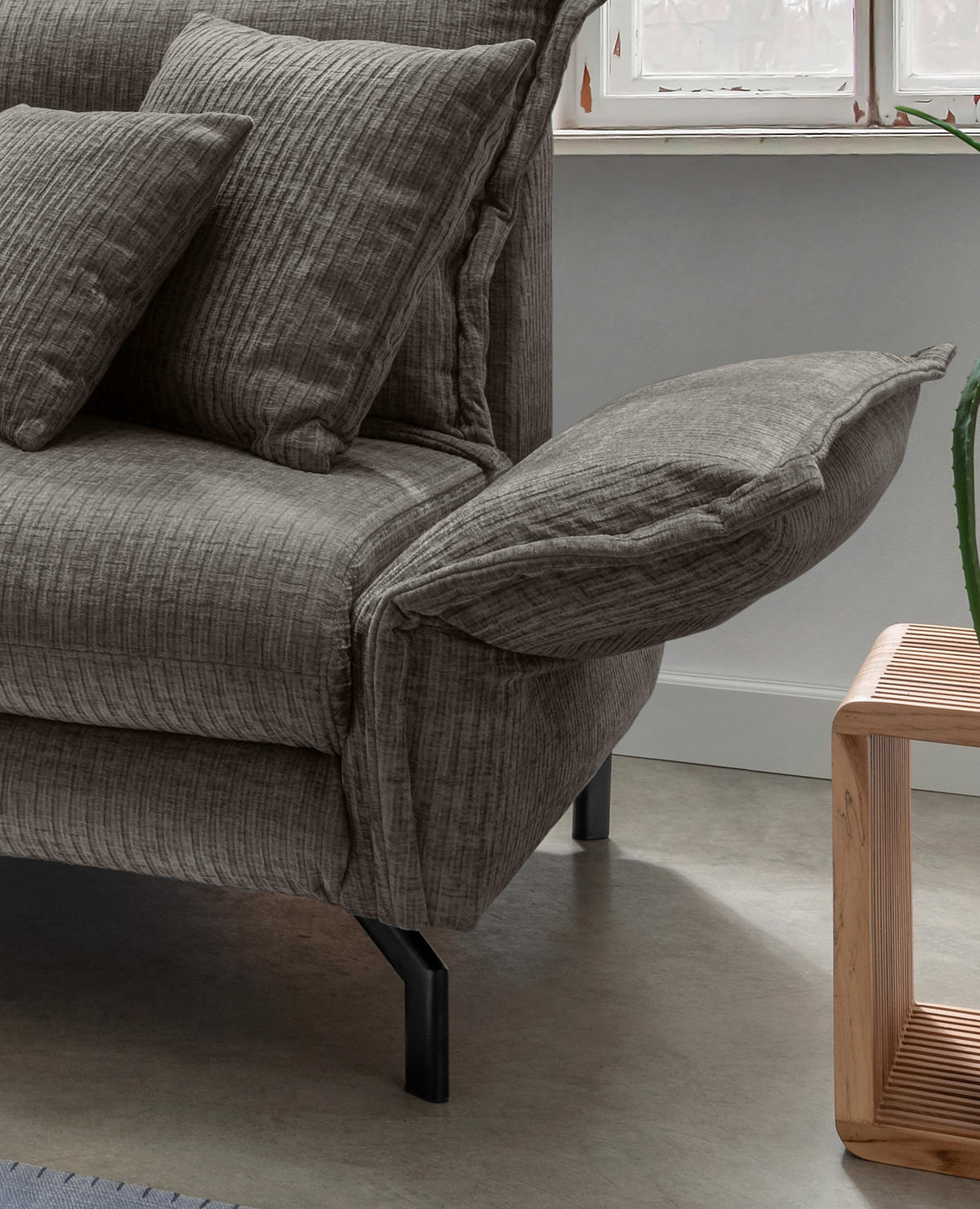 ECKSOFA in Velours Graubraun  - Graubraun/Schwarz, Design, Textil/Metall (180/255cm) - Livetastic