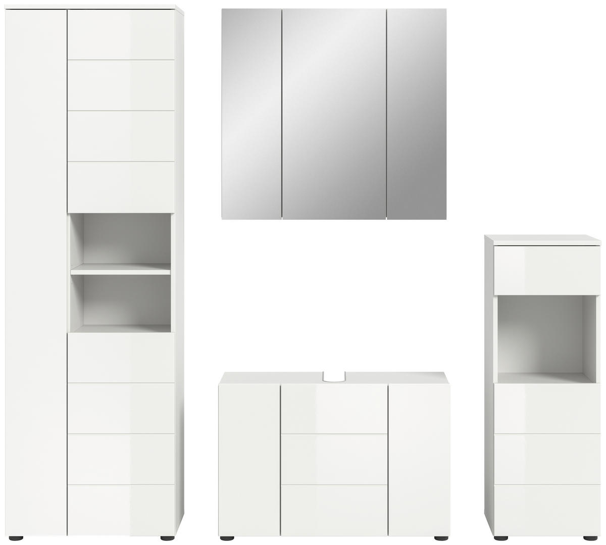 BADEZIMMER 4-teilig  in 180 cm  - Weiß Hochglanz/Schwarz, MODERN, Holzwerkstoff/Kunststoff (180cm) - MID.YOU