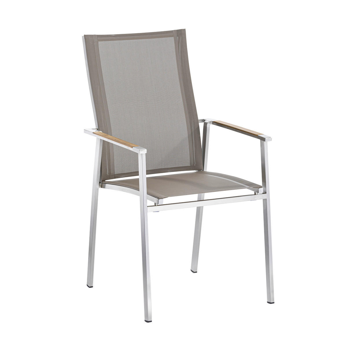 STAPELSESSEL Teakholz Edelstahl Taupe, Edelstahlfarben, Teakfarben  - Taupe/Edelstahlfarben, Design, Holz/Textil (57/100/62,5cm)