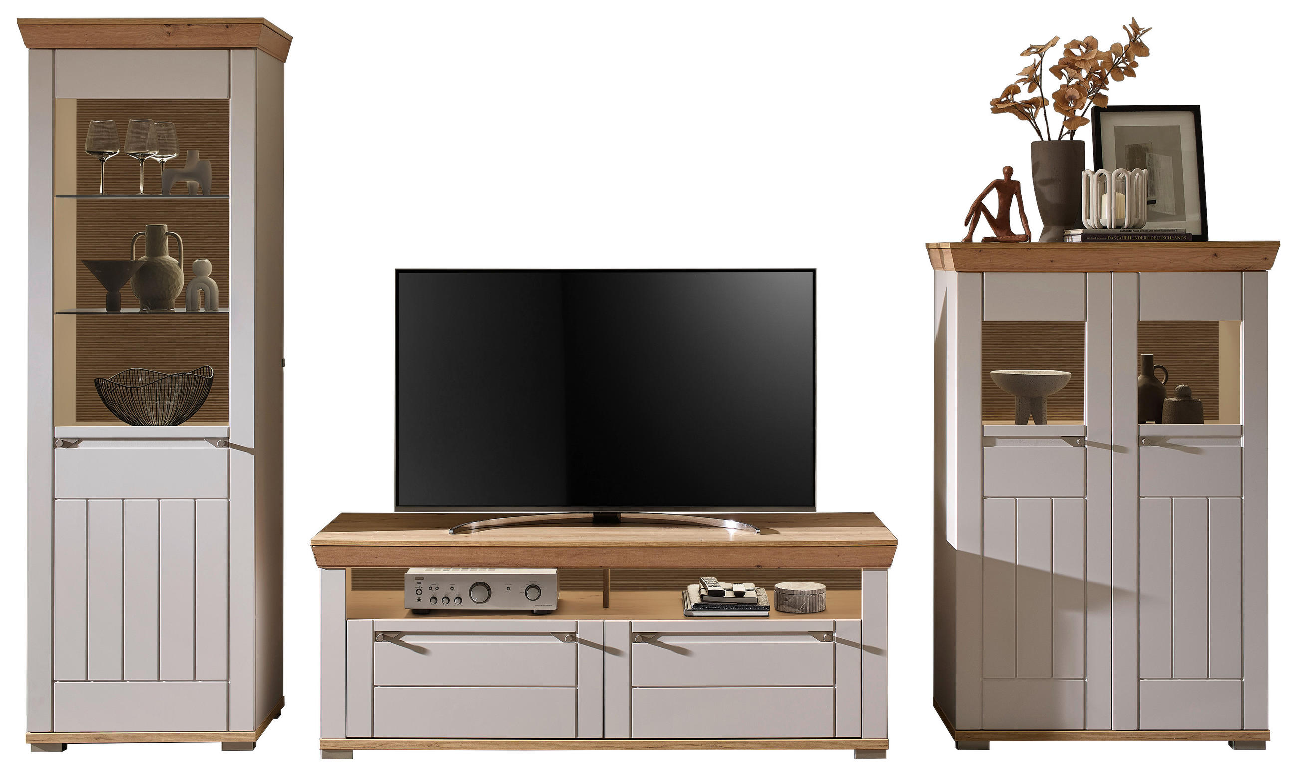 WOHNWAND  Kaschmir, Eiche Artisan 351/208/53 cm  - Kaschmir/Eiche Artisan, Romantik / Landhaus, Glas/Holzwerkstoff (351/208/53cm) - Landscape