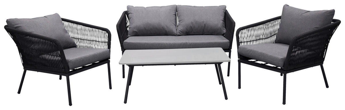 LOUNGEGARNITUR   134/69/80 cm Aluminium  - Schwarz/Grau, KONVENTIONELL, Kunststoff/Stein (134/69/80cm) - Gardenson