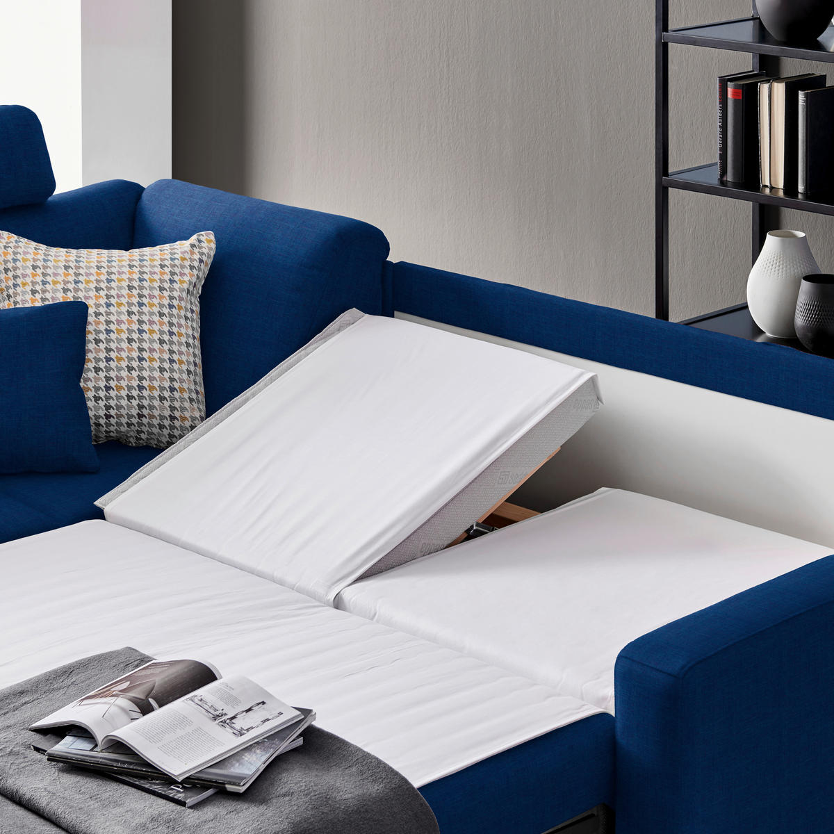 ECKSOFA in Chenille Dunkelblau  208/227 cm  - Alufarben/Dunkelblau, KONVENTIONELL, Textil/Metall (208/227cm) - Sedda