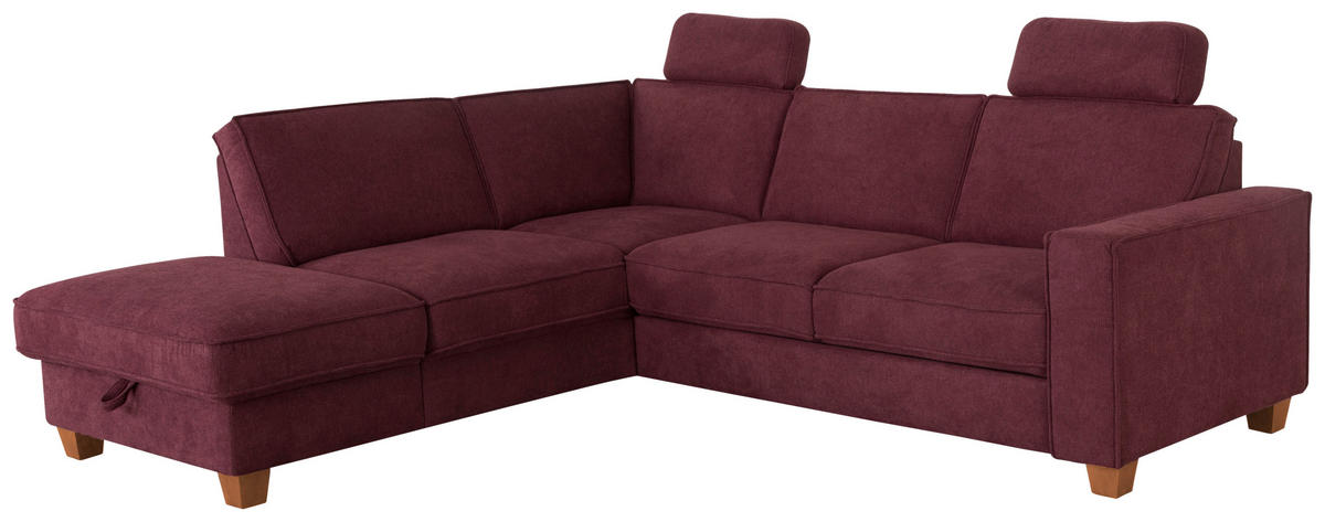 ECKSOFA in Flachgewebe Dunkelrot  213/236 cm  - Eichefarben/Dunkelrot, KONVENTIONELL, Holz/Textil (213/236cm) - Sit & More