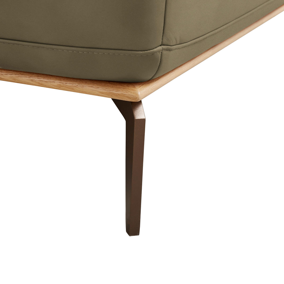 ECKSOFA in Echtleder Olivgrün  - Bronzefarben/Olivgrün, Design, Leder/Holz (176/314cm) - Valnatura