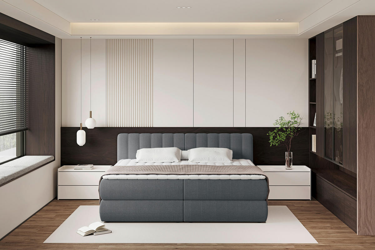 BOXSPRINGBETT 200/200 cm  in Anthrazit  - Anthrazit/Schwarz, Design, Kunststoff/Textil (200/200cm) - Chameo