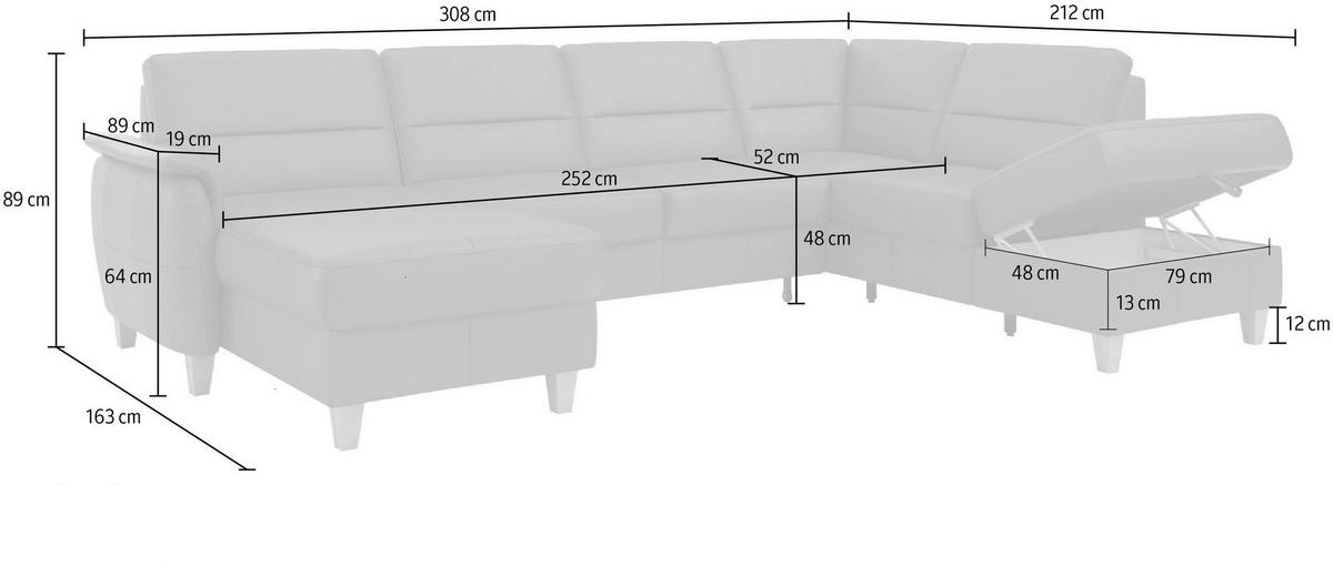WOHNLANDSCHAFT PALMERA E in Echtleder Anthrazit  - Eichefarben/Anthrazit, Basics, Leder/Holz (163/308/212cm) - Sit & More