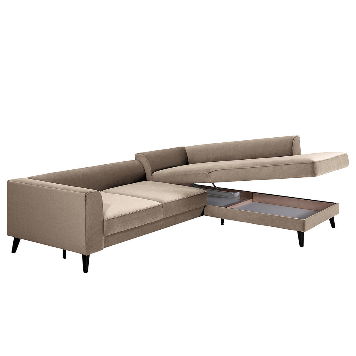 ECKSCHLAFSOFA in Samt Hellgrau  - Wengefarben/Hellgrau, Modern, Holz/Textil (264/85/203cm) - Trendmanufaktur