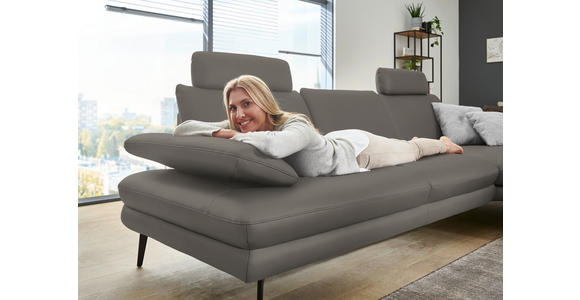 ECKSOFA in Echtleder Hellgrau 310/180 cm - Hellgrau/Schwarz, Design, Leder/Metall (310/180cm) - Dieter Knoll