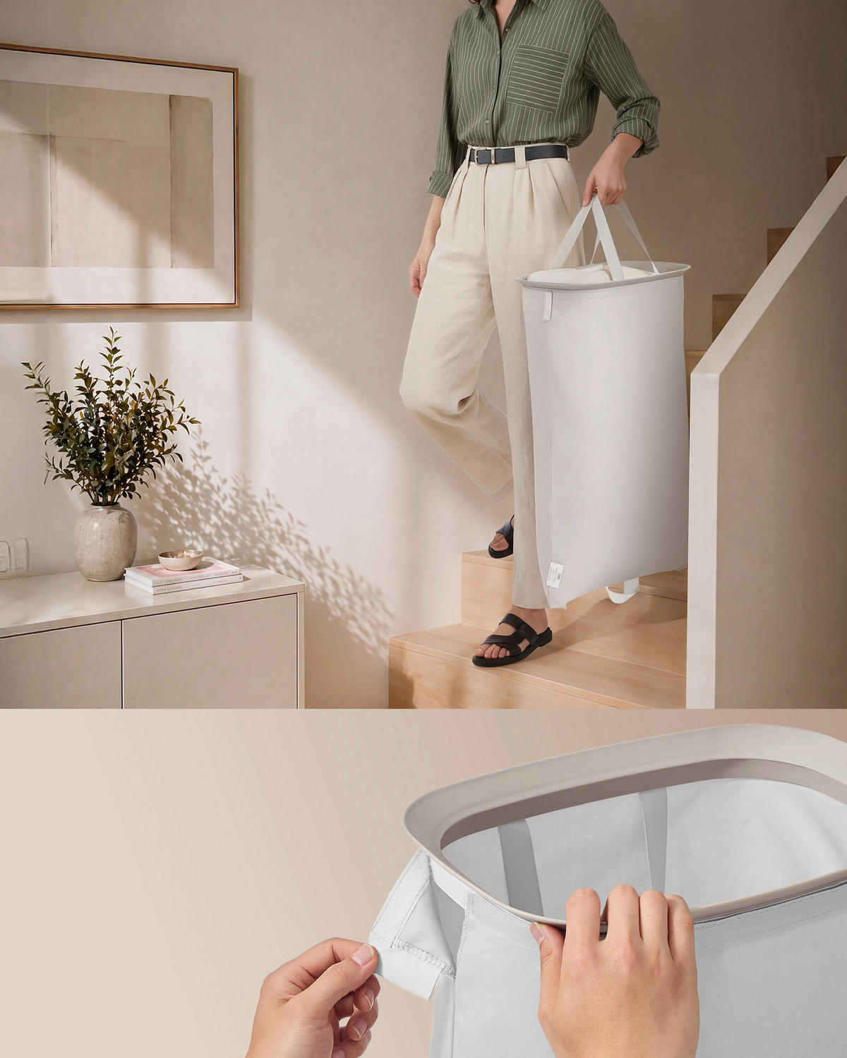 WÄSCHEKORB - Beige, Basics, Kunststoff/Textil (56/75/40,5cm)