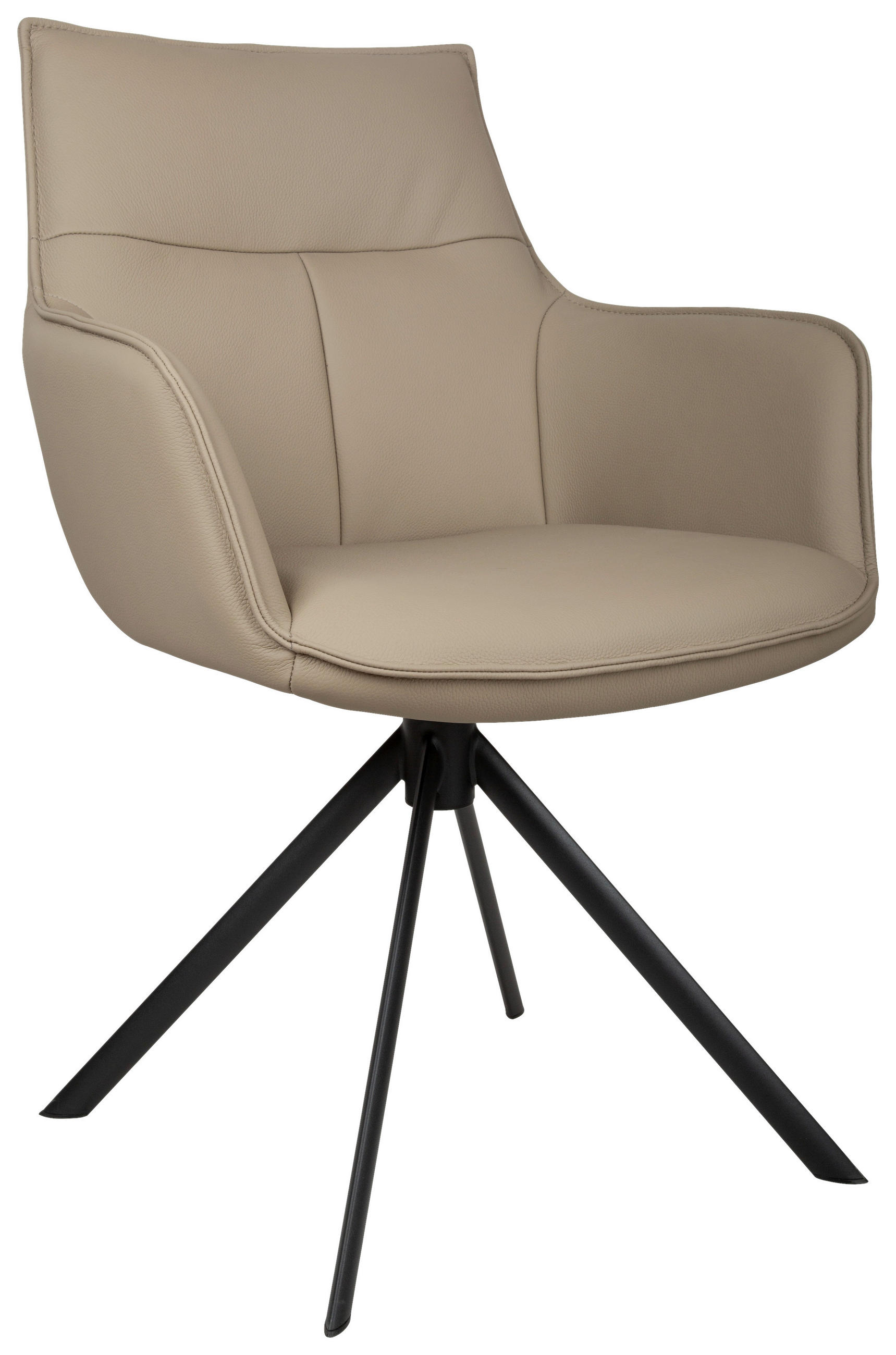 ARMLEHNSTUHL  Sitzfläche 360° drehbar, automatische Rückholfunktion  Echtleder  - Taupe/Schwarz, Design, Leder/Metall (60/89,5/64cm) - Novel