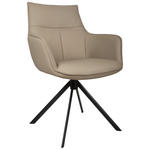 ARMLEHNSTUHL  Sitzfläche 360° drehbar, automatische Rückholfunktion  Echtleder  - Taupe/Schwarz, Design, Leder/Metall (60/89,5/64cm) - Novel
