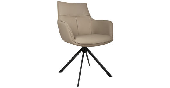 ARMLEHNSTUHL  Sitzfläche 360° drehbar, automatische Rückholfunktion  Echtleder  - Taupe/Schwarz, Design, Leder/Metall (60/89,5/64cm) - Novel