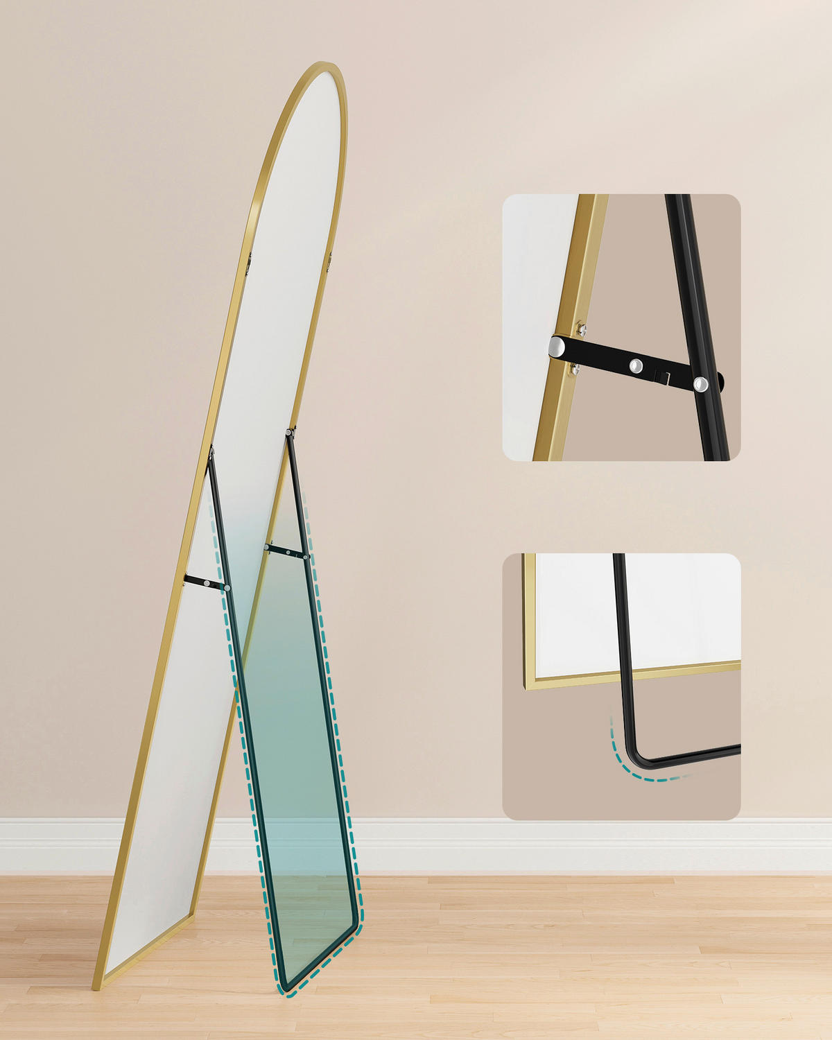 STANDSPIEGEL 60/165/33 cm  - Goldfarben, Trend, Glas/Metall (60/165/33cm) - Boxxx