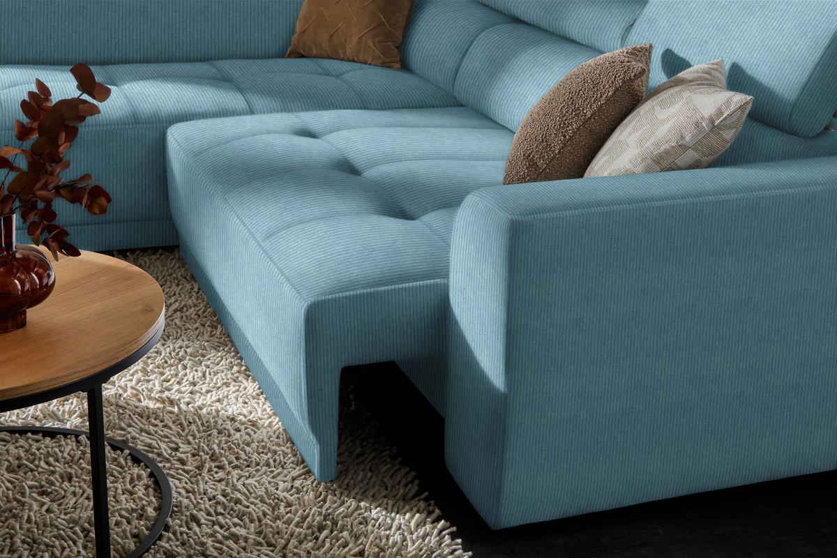 ECKSOFA in Feincord Türkis  - Türkis/Schwarz, Design, Kunststoff/Textil (205/284cm) - MID.YOU