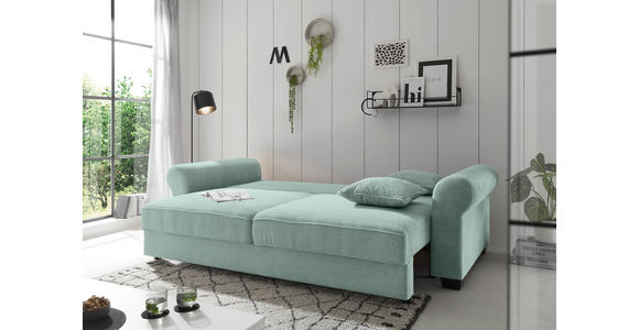 SCHLAFSOFA mit Stoffauswahl, Liegefunktion, Rücken echt Cord Salbeigrün - Salbeigrün/Schwarz, KONVENTIONELL, Kunststoff/Textil (247/95/125cm) - Hom`in