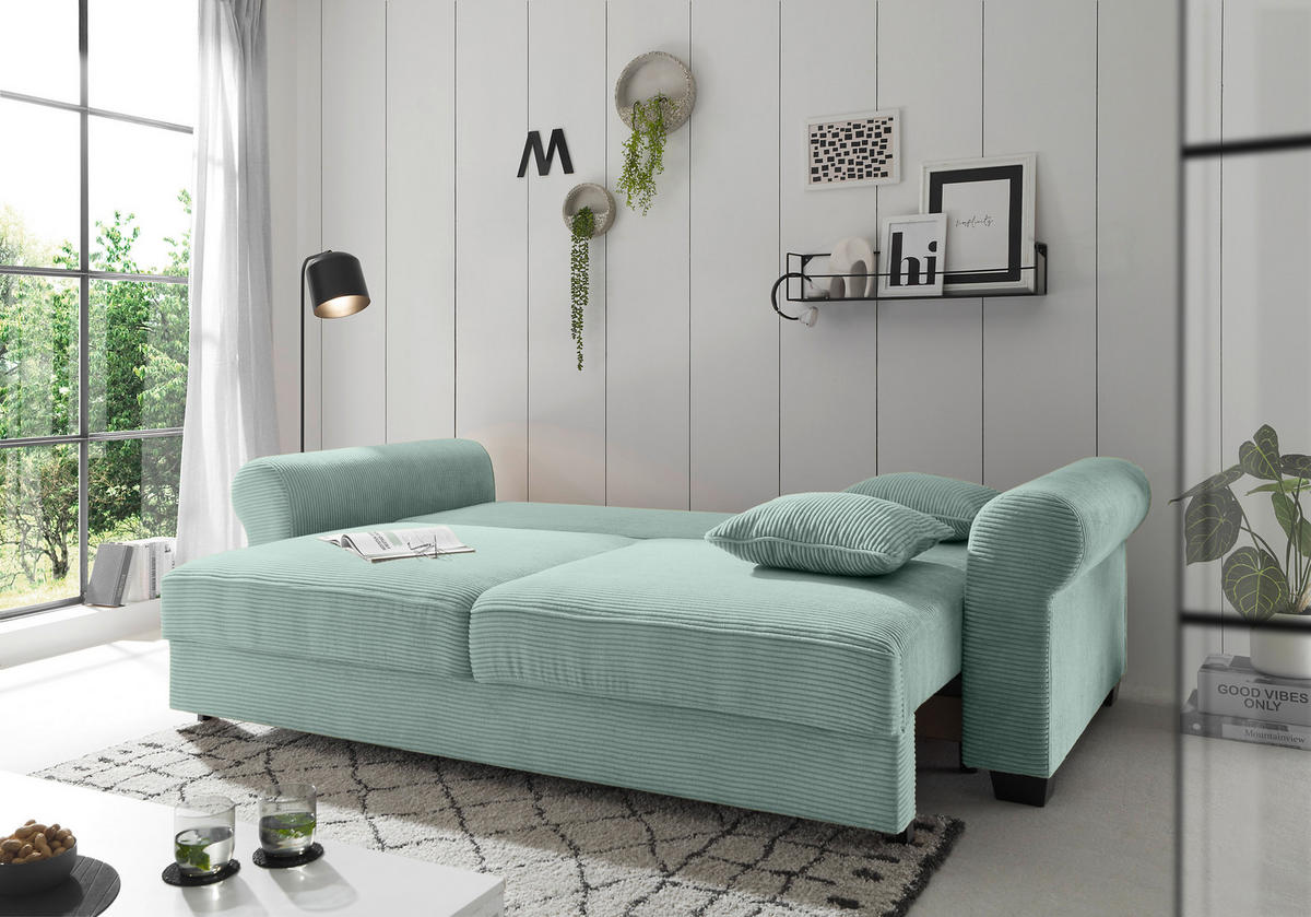 SCHLAFSOFA Cord Salbeigrün  - Salbeigrün/Schwarz, KONVENTIONELL, Kunststoff/Textil (247/95/125cm) - Hom`in
