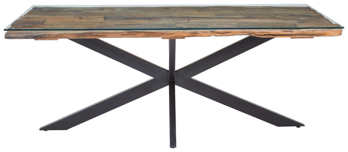 ESSTISCH in Holz, Metall, Glas 200/100/76 cm  - Schwarz/Braun, ROMANTIK / LANDHAUS, Glas/Holz (200/100/76cm) - Landscape