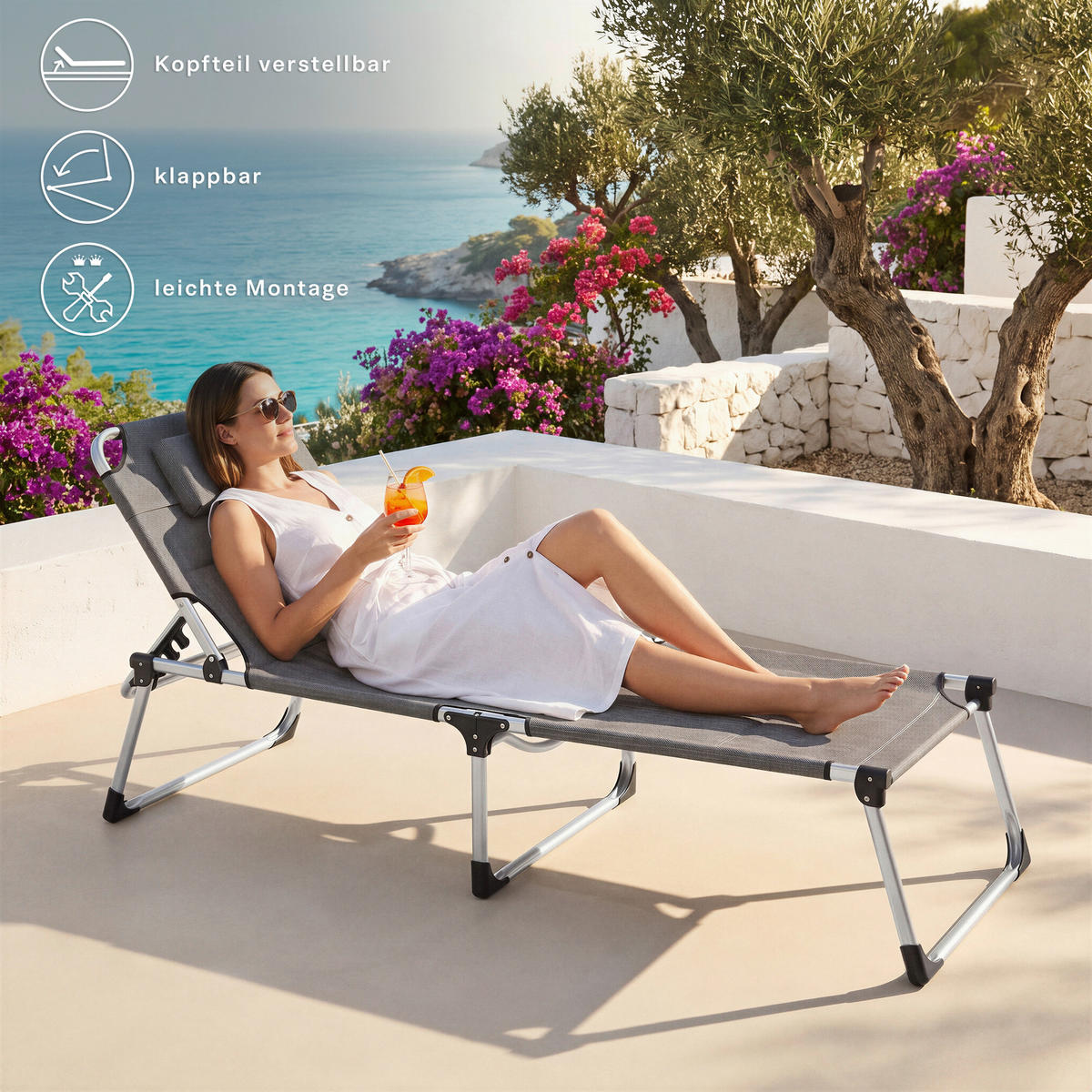 DREIBEINLIEGE 71/40/192 cm  - Silberfarben/Braun, Design, Textil/Metall (71/40/192cm) - Ambia Garden