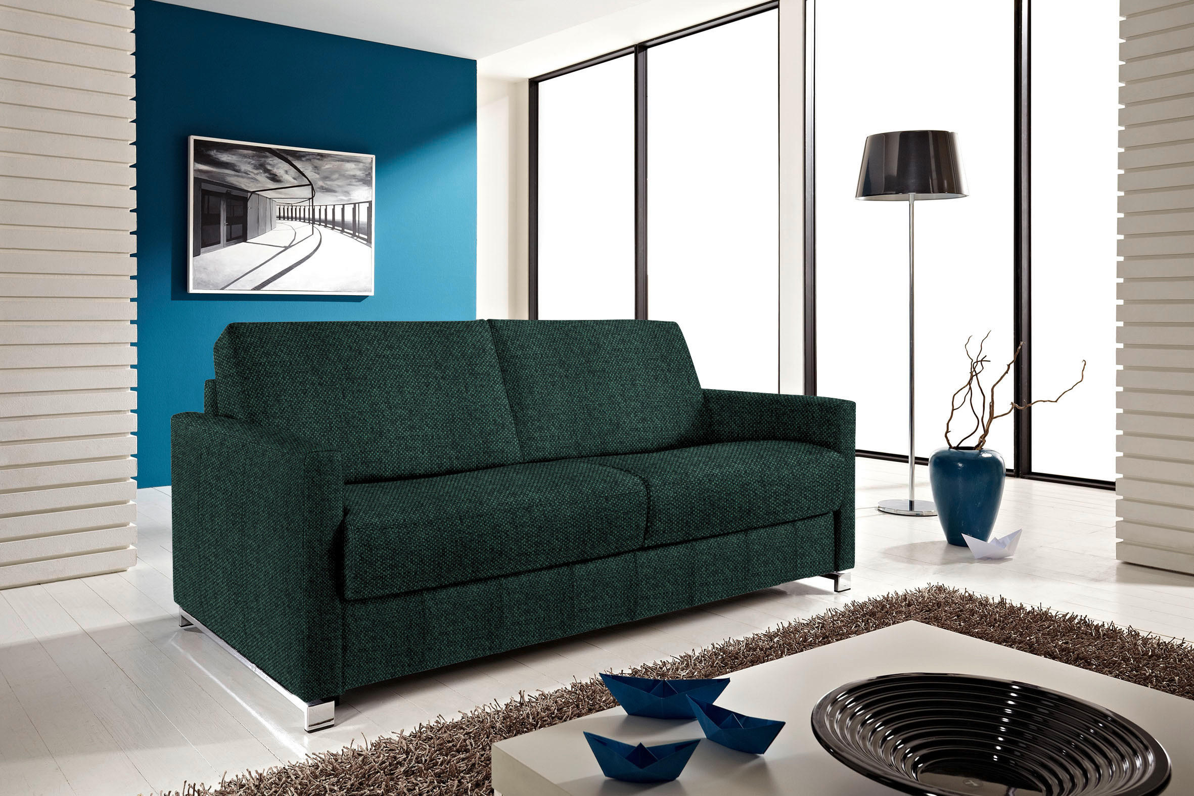 SCHLAFSOFA in Textil Waldgrün  - Waldgrün/Chromfarben, Design, Textil/Metall (185/84/100cm) - Bali