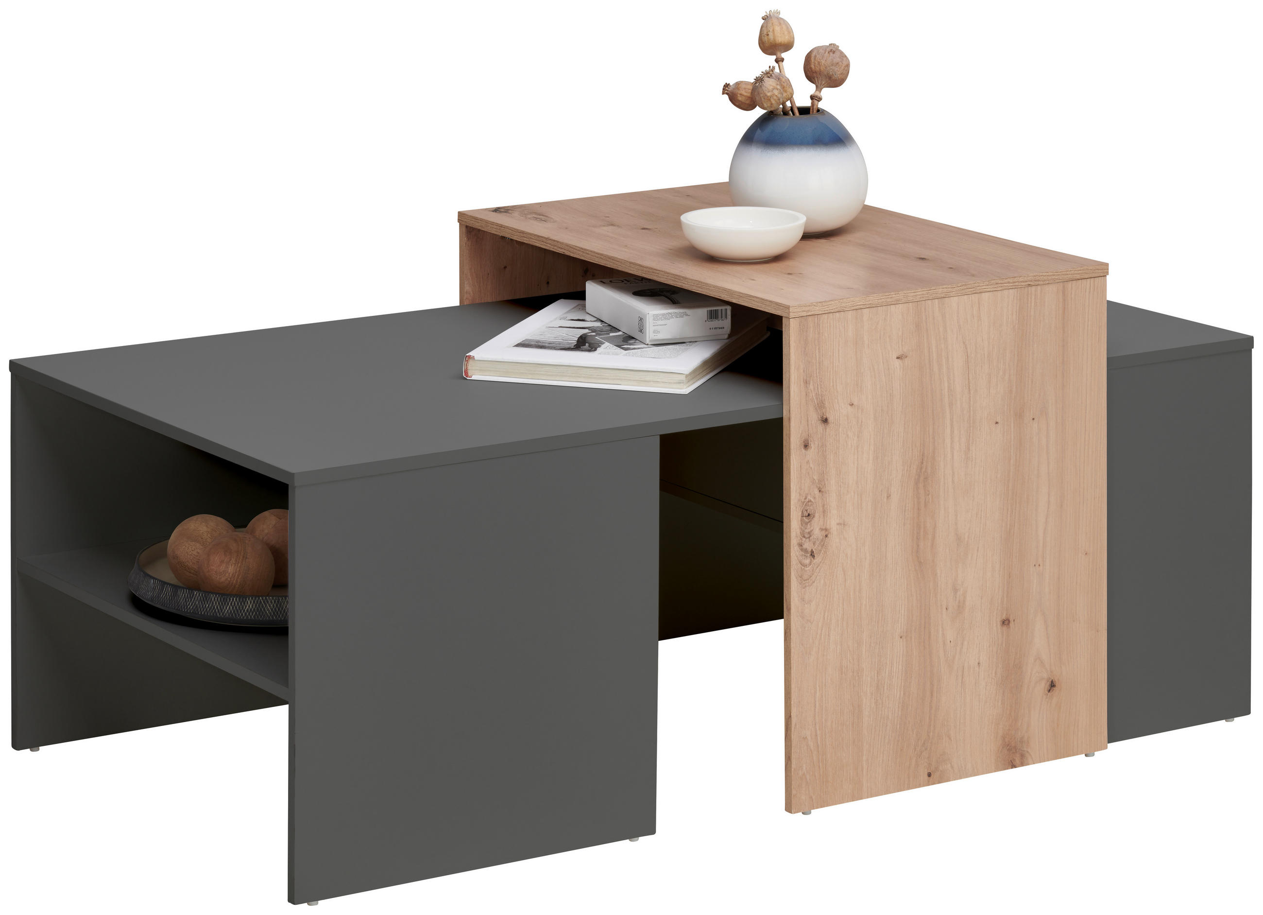 Hom`in Couchtisch Graphit, Eiche Artisan 70x50x115 cm