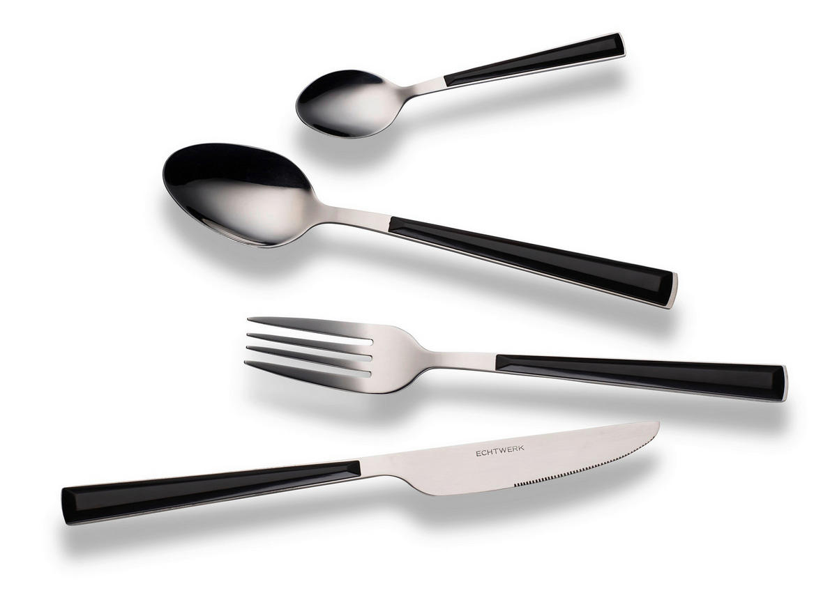 BESTECKSET 16-teilig Edelstahl  - Silberfarben/Schwarz, Basics, Kunststoff/Metall - Echtwerk