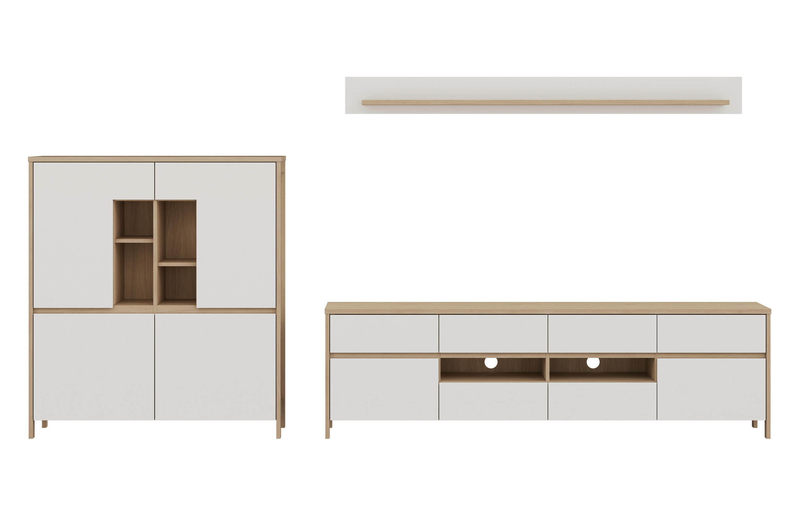 WOHNWAND 3-teilig  in Weiß  319/170/39 cm  - Eichefarben/Weiß, Design, Holzwerkstoff (319/170/39cm) - MID.YOU