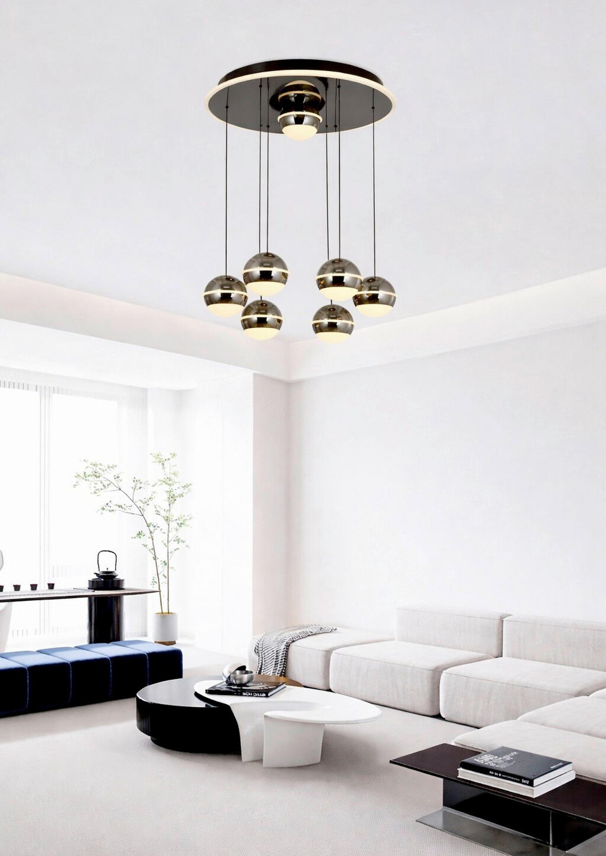 LED-HÄNGELEUCHTE Biarritz 46/150/46 cm  - Schwarzchrom, Design, Kunststoff/Metall (46/150/46cm)