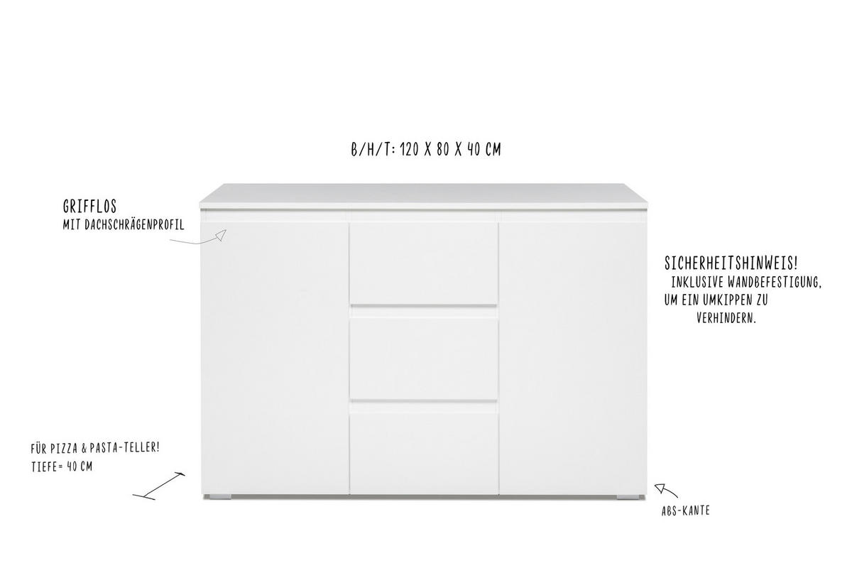KOMODA   120/80/40 cm   bijela  - bijela, Konvencionalno, drvni materijal (120/80/40cm) - Livetastic