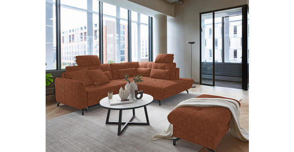 ECKSOFA in Flachgewebe, Leinenoptik Cognac 247/208 cm - Cognac/Schwarz, Design, Textil/Metall (247/208cm) - Xora