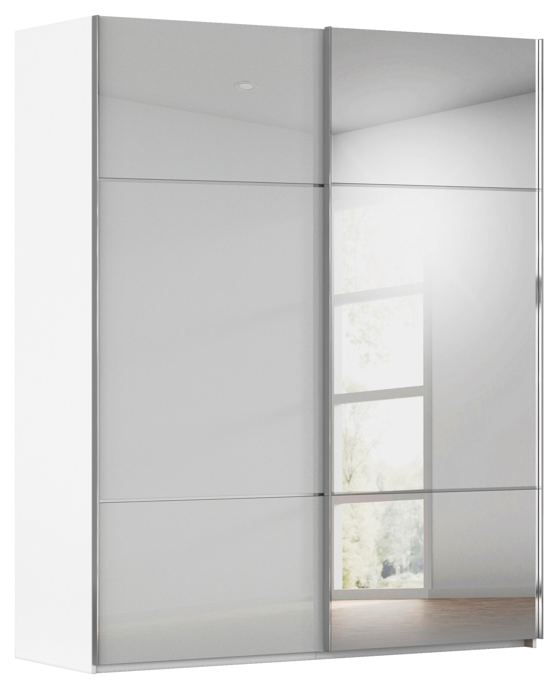 SCHWEBETÜRENSCHRANK 201/223/68 cm,  in Grau, Weiß, 2 Tür(en)  - Chromfarben/Weiß, KONVENTIONELL, Glas/Holzwerkstoff (201/223/68cm) - Novel