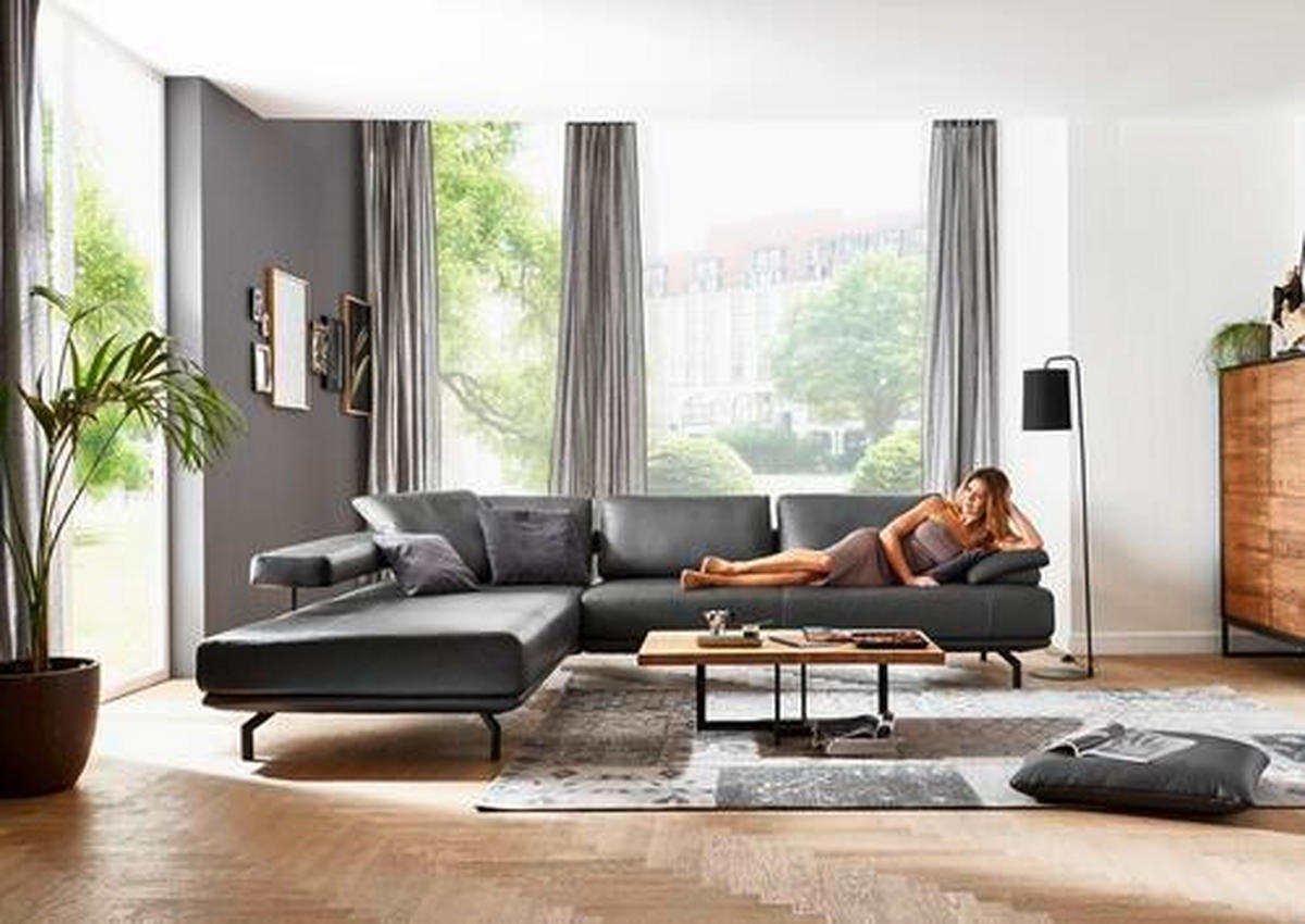 ECKSOFA in Echtleder Anthrazit  - Anthrazit, Design, Leder/Metall (325/255cm) - Dieter Knoll