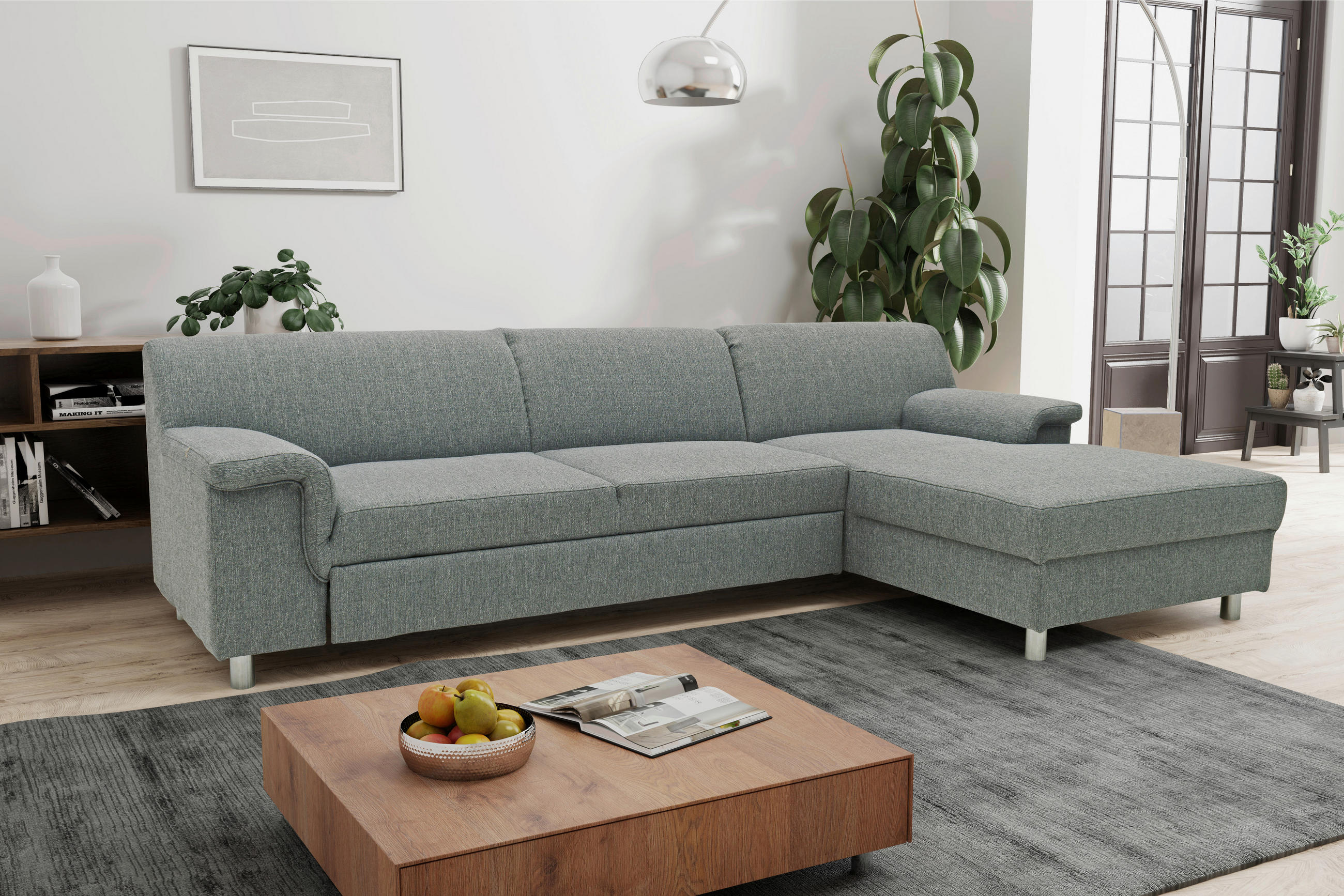ECKSOFA Silberfarben Webstoff  - Chromfarben/Silberfarben, KONVENTIONELL, Textil/Metall (251/150cm) - MID.YOU