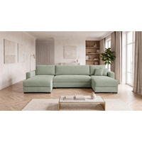 WOHNLANDSCHAFT  Cord Mintgrün  - Schwarz/Mintgrün, Basics, Holz/Holzwerkstoff (379/93/184cm) - MID.YOU