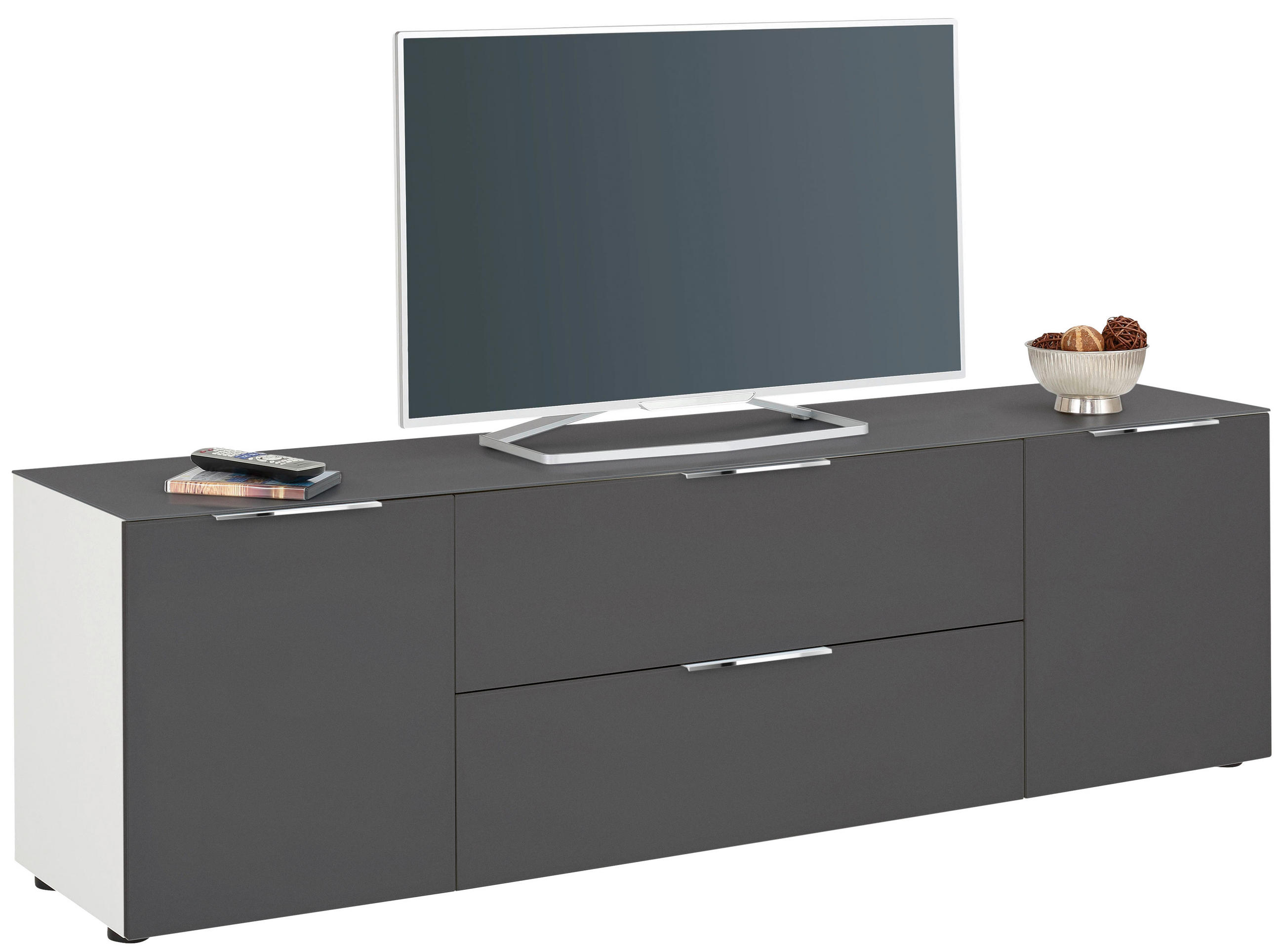 LOWBOARD Anthrazit, Weiß - Anthrazit/Schwarz, Design, Glas/Holzwerkstoff (180,4/53,9/40cm)