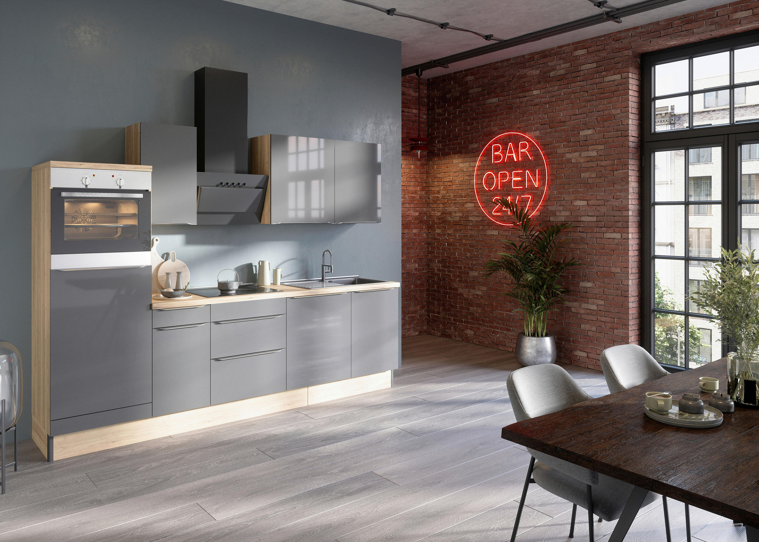 Optifit Küchenleerblock Anthrazit, Eiche 270 cm