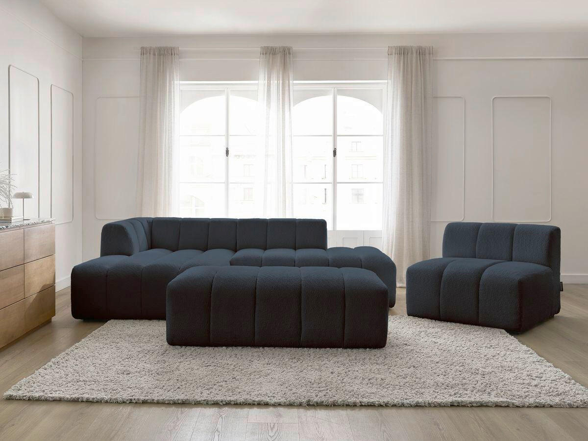 ECKSOFA Ottomane links  ANNECY Dunkelblau Bouclé  - Schwarz/Dunkelblau, MODERN, Kunststoff/Textil (170/262cm)