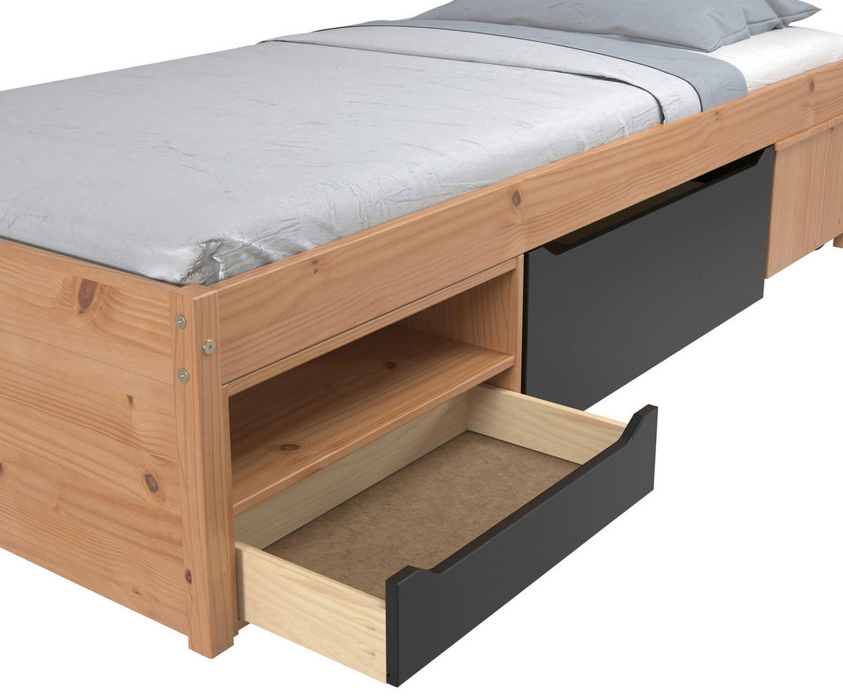 STAURAUMBETT 90/200 cm  in Naturfarben, Schwarz   - Schwarz/Naturfarben, Modern, Holz/Holzwerkstoff (90/200cm) - MID.YOU
