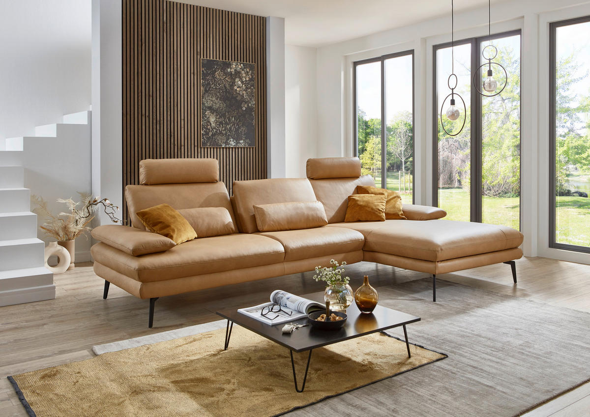 ECKSOFA Honig Echtleder  - Schwarz/Honig, Design, Leder/Metall (310/180cm) - Dieter Knoll