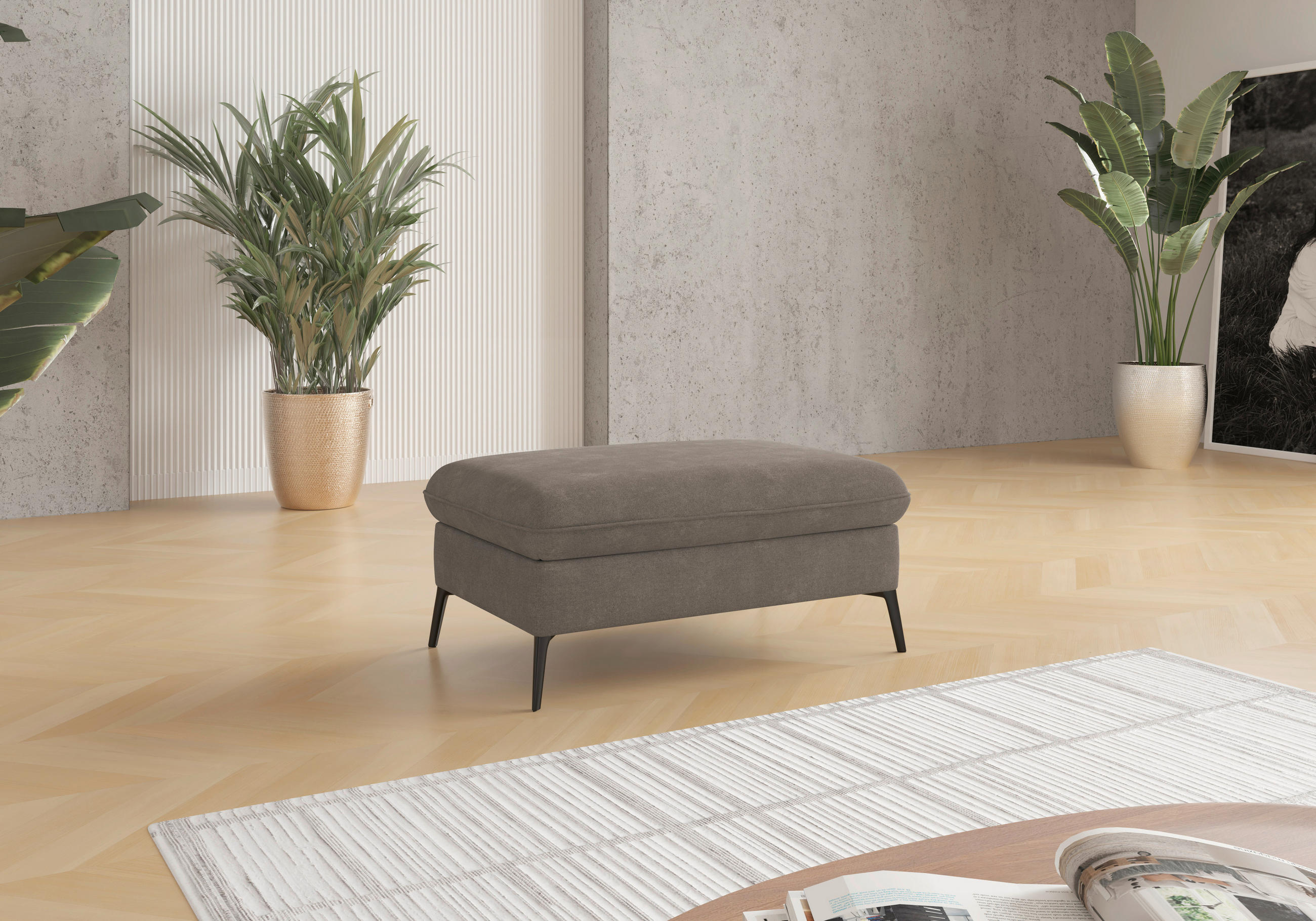 HOCKER Flachgewebe Schlammfarben  - Schlammfarben/Creme, KONVENTIONELL, Textil/Metall (104/47/69cm) - Sit & More