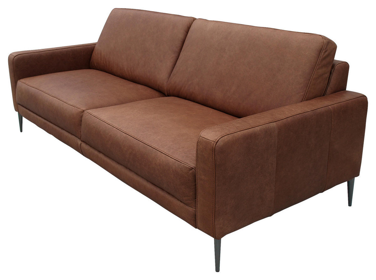3-SITZER-SOFA Echtleder Dunkelbraun  - Dunkelbraun/Schwarzchrom, Design, Leder/Metall (187/85/92cm) - Livetastic