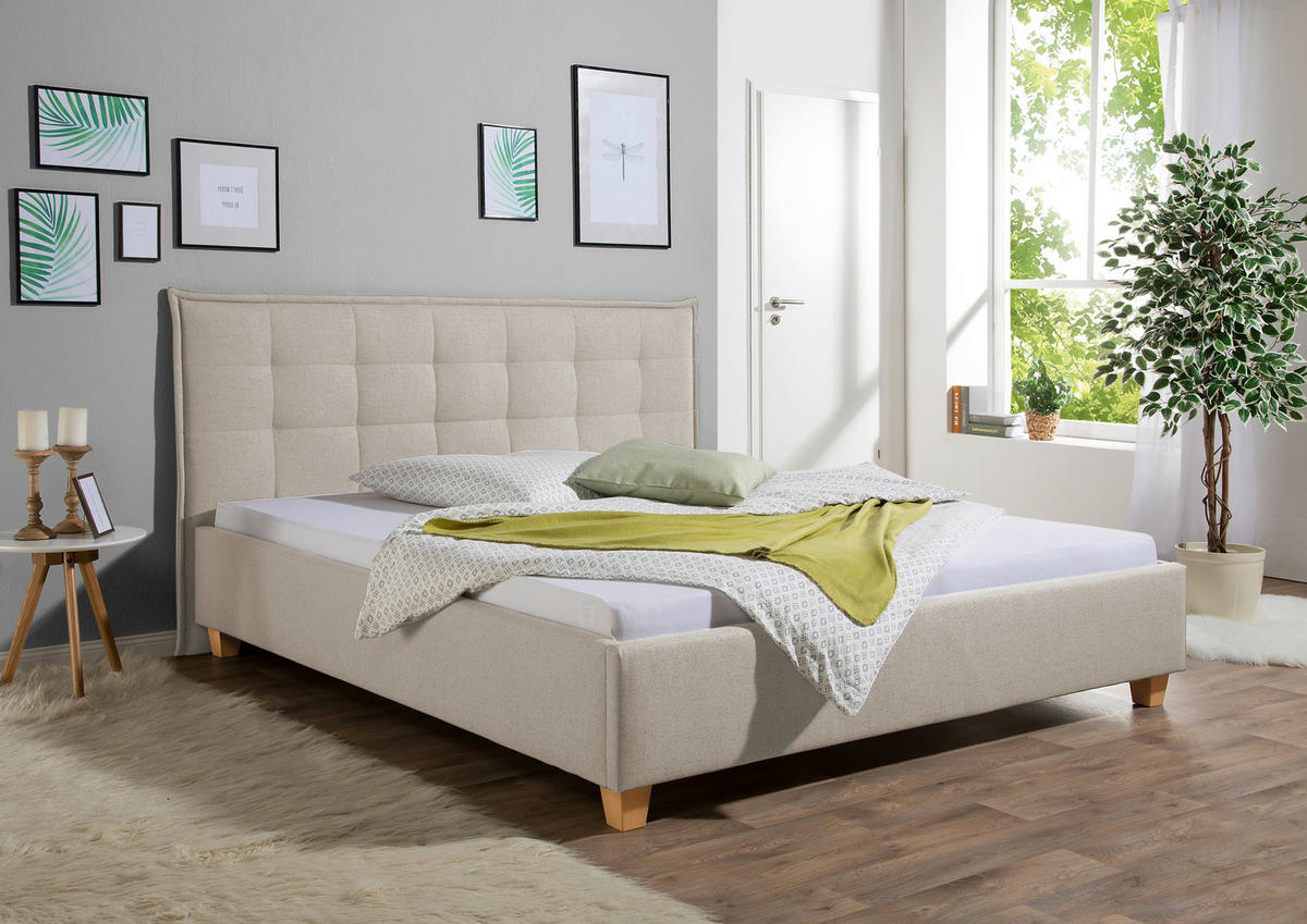 POLSTERBETT 180/200 cm,  in Beige,  - Beige/Naturfarben, MODERN, Holz/Textil (180/200cm) - Livetastic