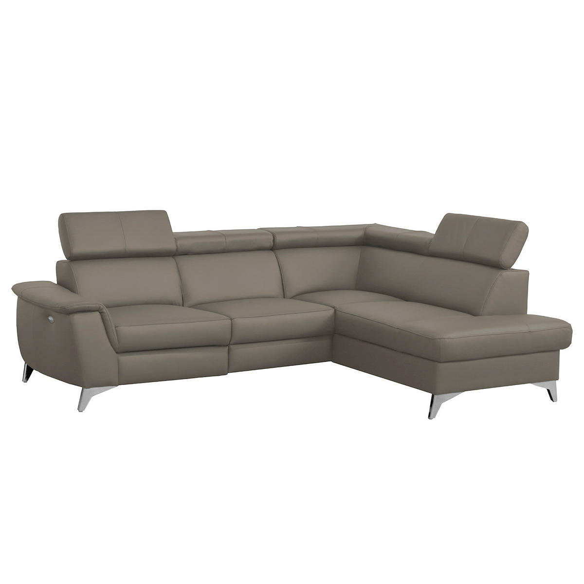 ECKSOFA Schlammfarben Echtleder Lederlook  - Chromfarben/Schlammfarben, Design, Leder/Textil (257/197cm) - Livetastic