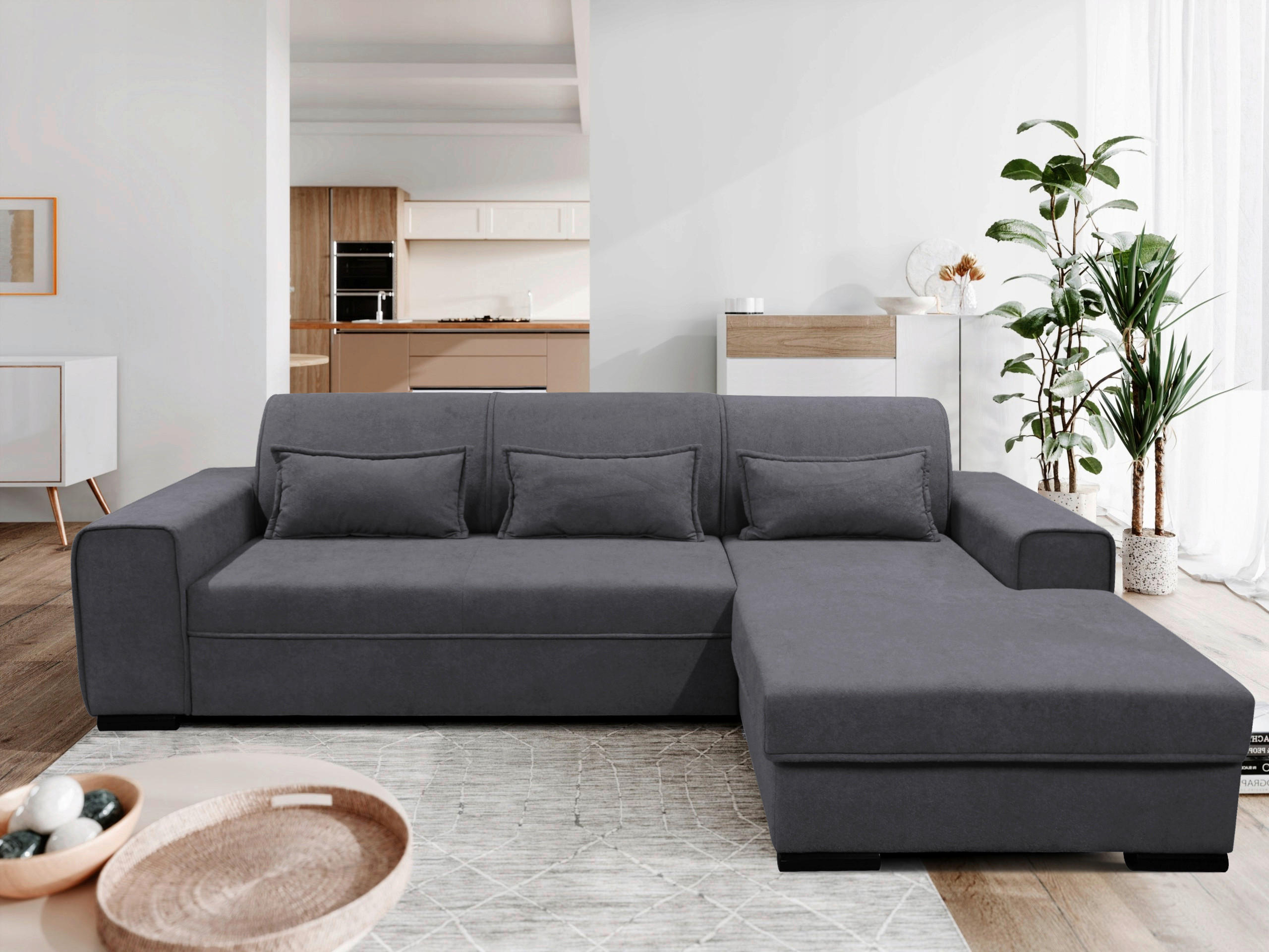 ECKSOFA Dunkelgrau Struktur, Bouclé  - Dunkelgrau/Schwarz, Design, Kunststoff/Textil (270/175cm) - MID.YOU