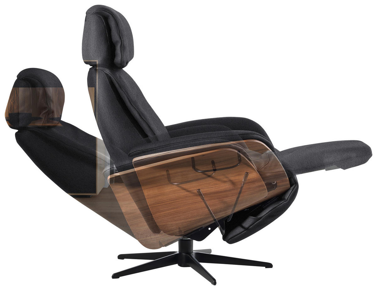 RELAXSESSEL Echtleder Relaxfunktion, Kopfteilverstellung    - Anthrazit/Nussbaumfarben, Design, Leder/Holz (78/104-113/84cm) - Welnova