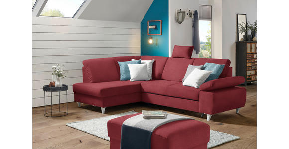 ECKSOFA in Flachgewebe Rot  - Silberfarben/Rot, KONVENTIONELL, Holz/Textil (186/255cm) - Cantus