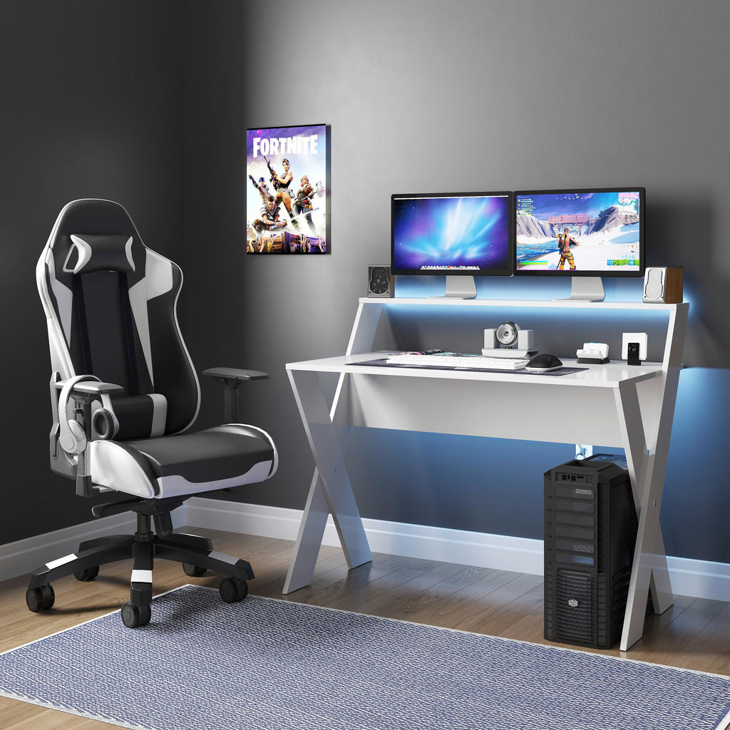 Thumbnail - Mid.you Schreibtisch, Weiß, Holzwerkstoff, Uni, rechteckig, X-Form, 95x65x115 cm, Arbeitszimmer, Schreibtische, Bürotisc...