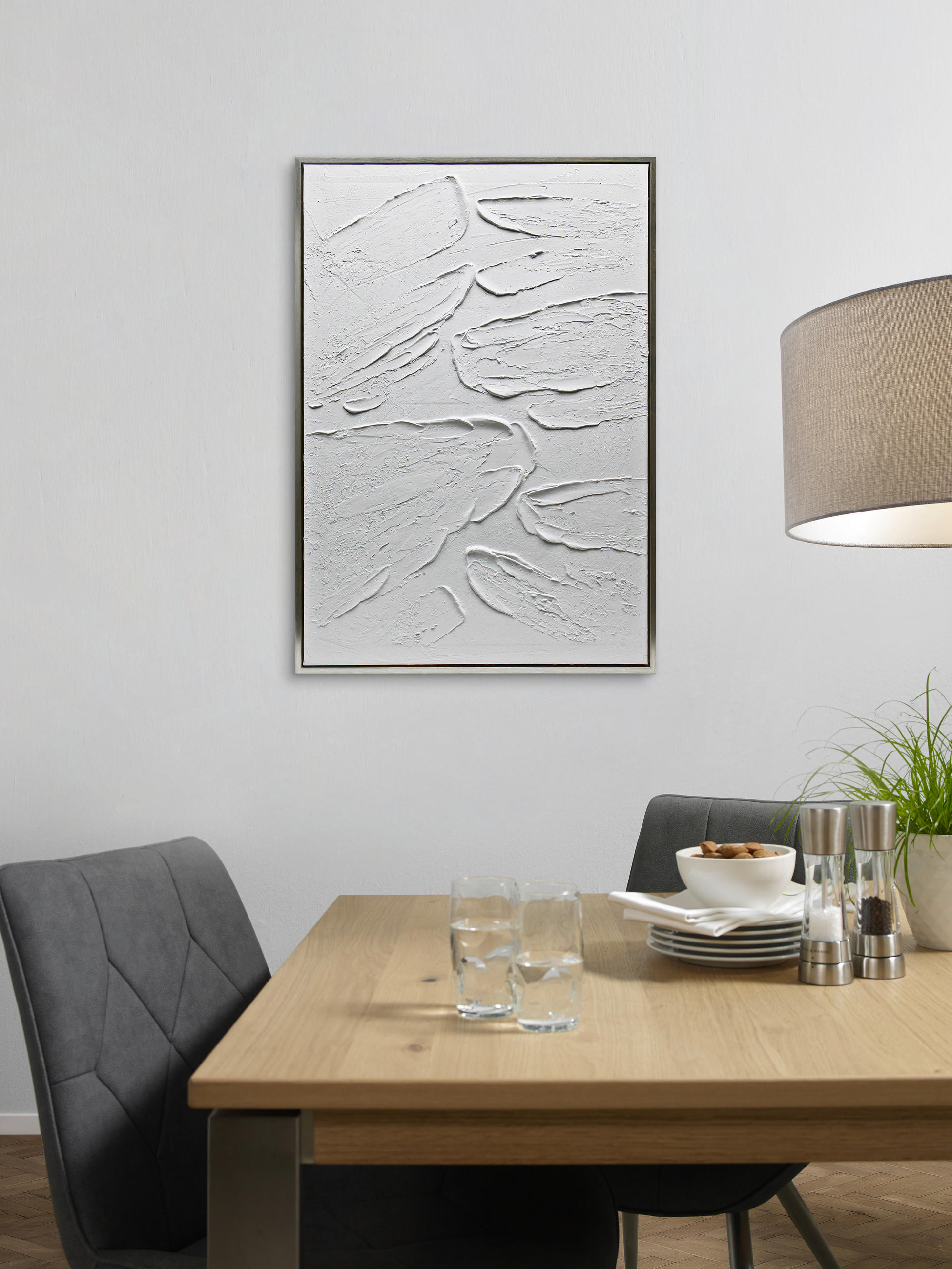 ÖLGEMÄLDE Abstraktes 70/100 cm  - Silberfarben/Weiß, Trend, Holzwerkstoff/Kunststoff (70/100cm) - Monee
