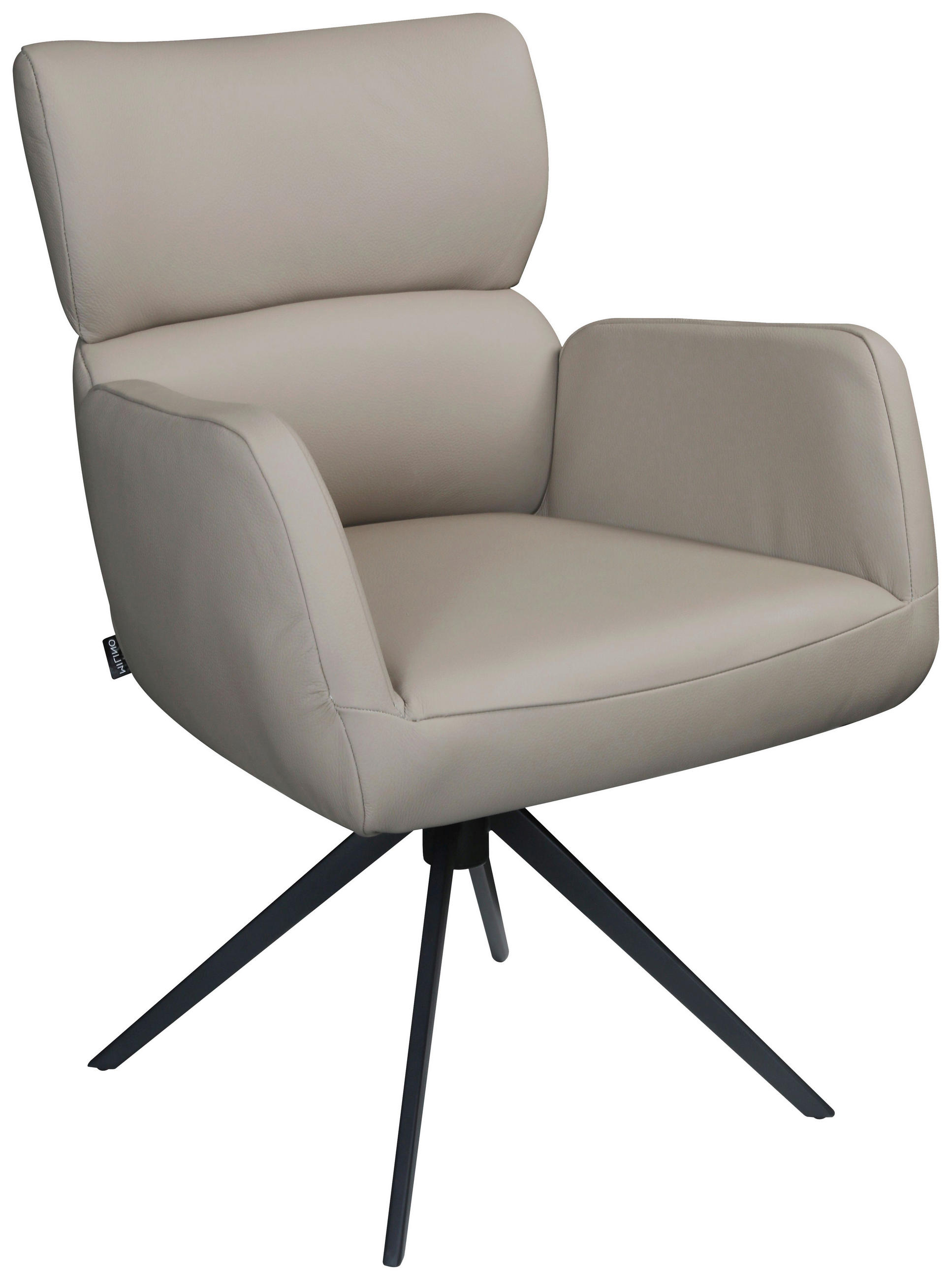 ARMLEHNSTUHL  Lederauswahl, Sitzfläche 360° drehbar, automatische Rückholfunktion  Echtleder  Taupe  - Taupe/Schwarz, Design, Leder/Metall (62,5/86,5/67cm) - Milino