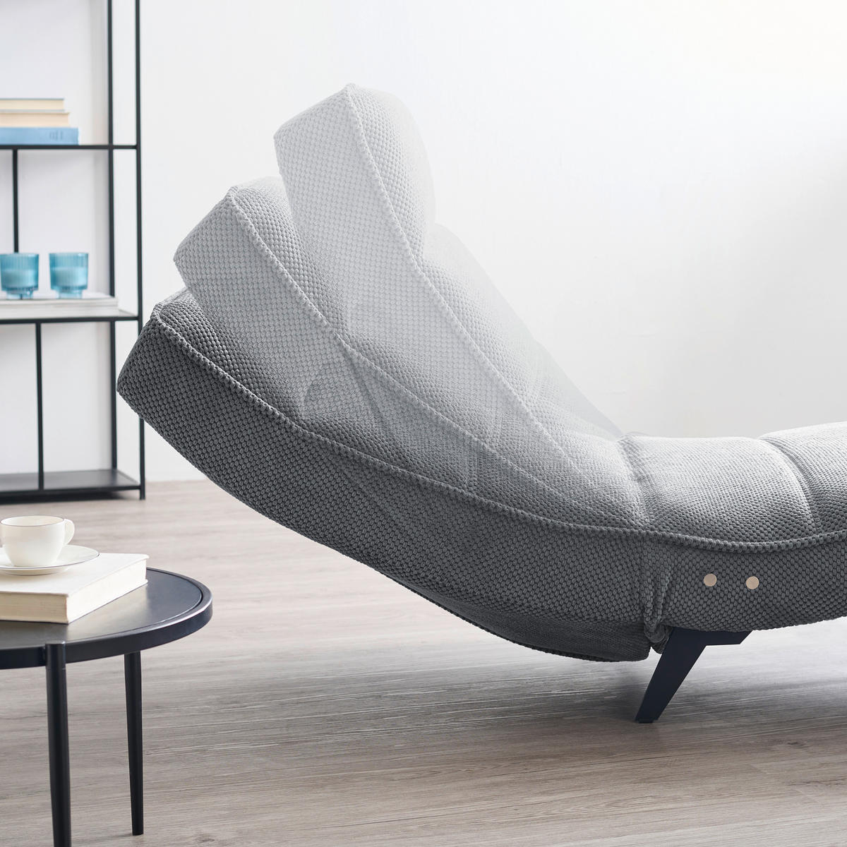 RELAXLIEGE in Webstoff Grau  - Schwarz/Grau, Design, Textil/Metall (78/83/168cm) - Welnova