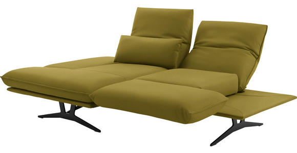 ECKSOFA in Echtleder Hellgrün  - Gelb/Schwarz, Design, Leder/Metall (130/210cm) - Dieter Knoll